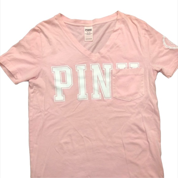 VS PINK Campus Pocket Tee size small COTTON CANDY PINK with white lettering. - Picture 1 of 5